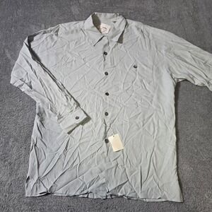 Direction Mens Large Button Up Shirt Sage Green Textured Rayon Blend USA Made